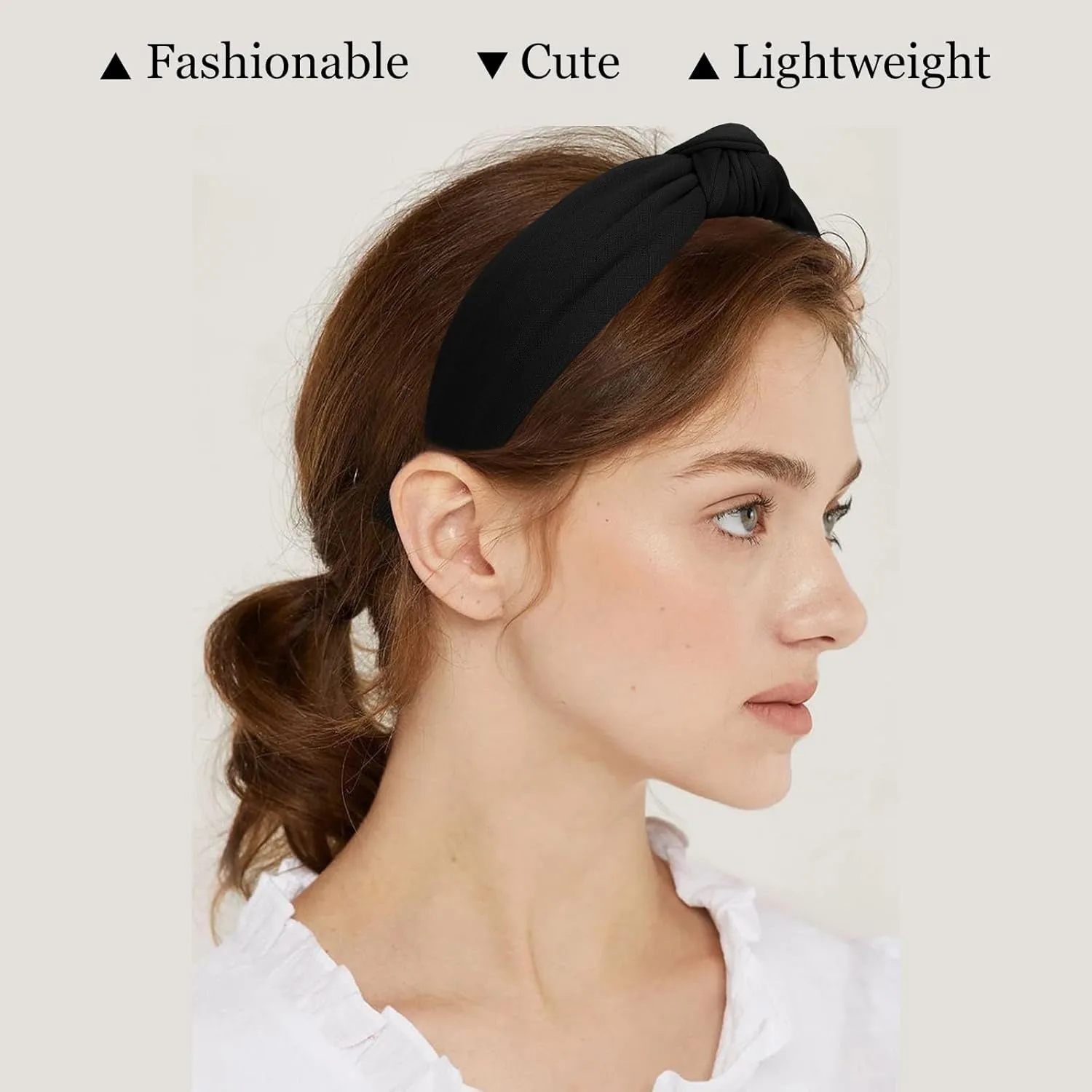 CURASA Headbands for Women Girls Non Slip Knotted Headband Wide Preppy Fashion Hairband Black Top Knot Decorative Hair Accessories Fabric Comfortable Hair Bands Yoga Elastic Head Bands For Thick Thin