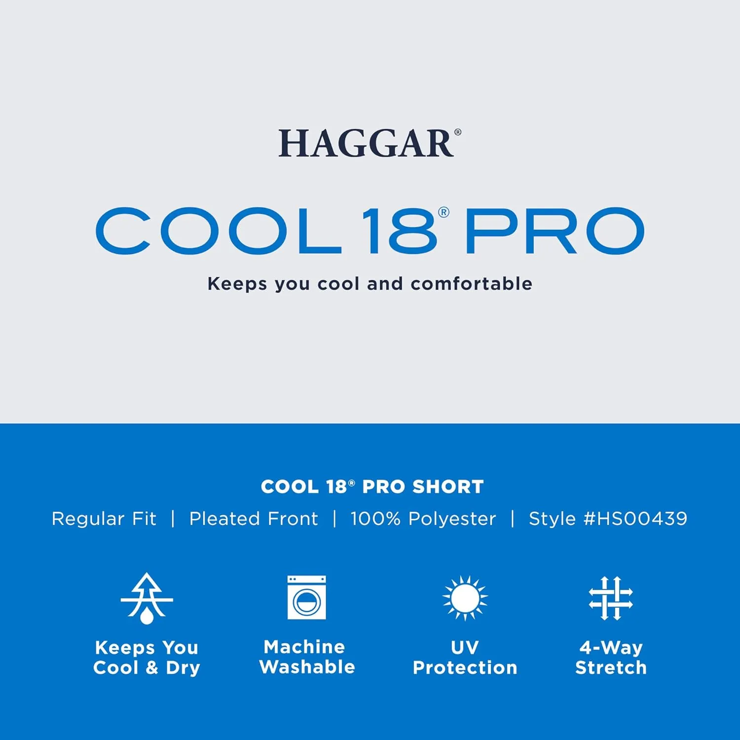 Haggar Men's Cool 18 Pro Straight Fit Pleated Front 4-Way Stretch Expandable Waist Golf Performance Short