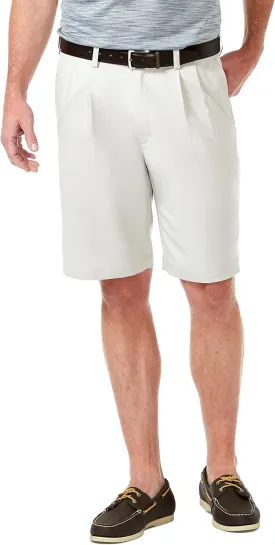 Haggar Men's Cool 18 Pro Straight Fit Pleated Front 4-Way Stretch Expandable Waist Golf Performance Short