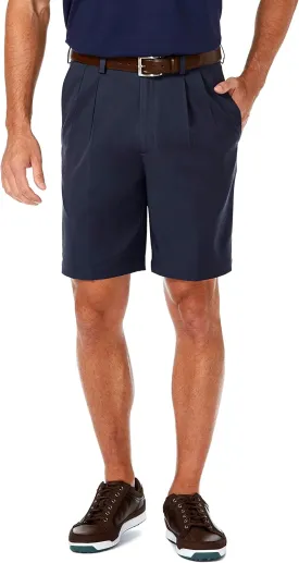 Haggar Men's Cool 18 Pro Straight Fit Pleated Front 4-Way Stretch Expandable Waist Golf Performance Short