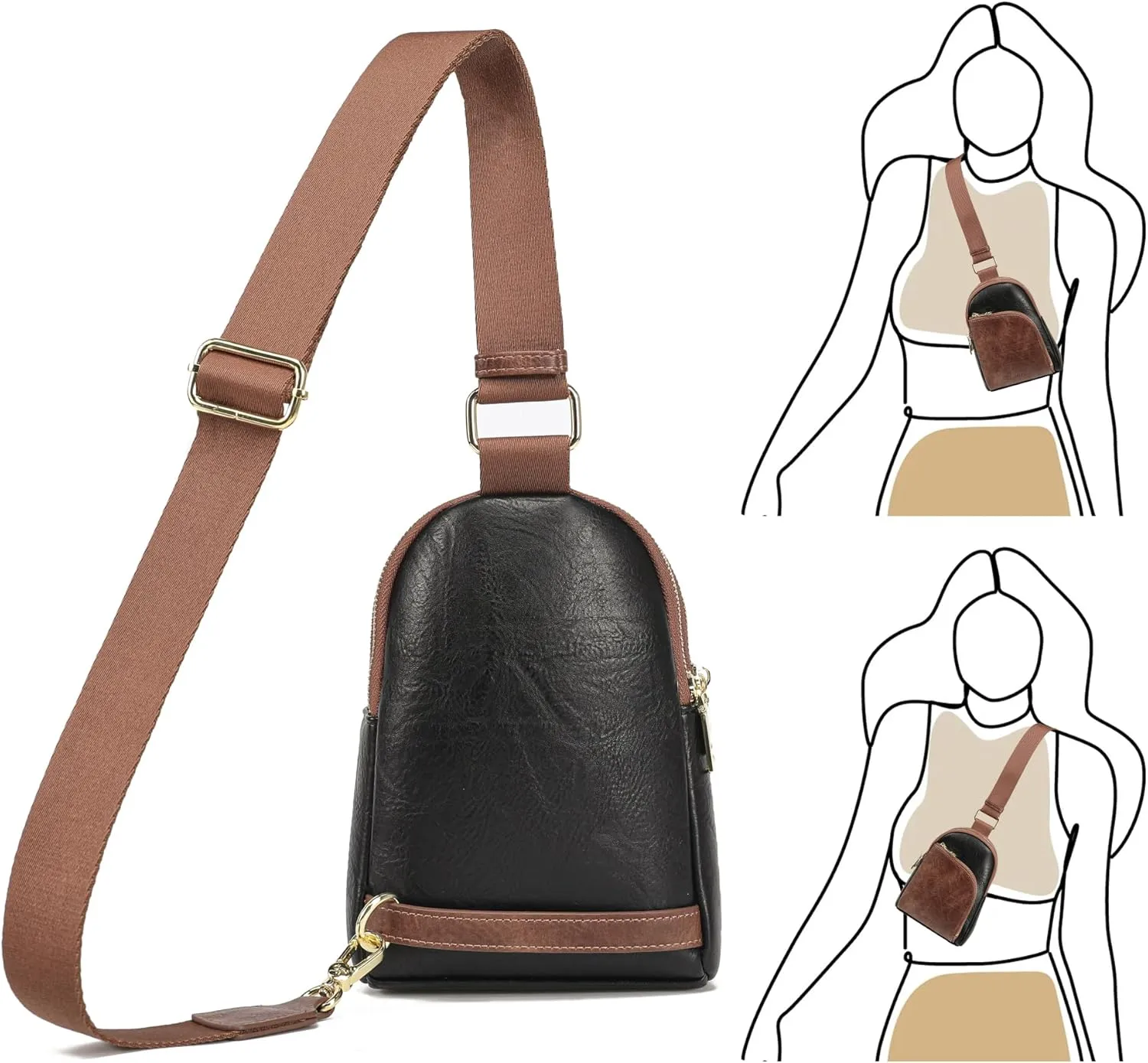 INICAT RFID Blocking Sling Bag Leather Crossbody Bags for Women Fanny Pack Cross Body for Woman Chest Bag for Travel 1.9L