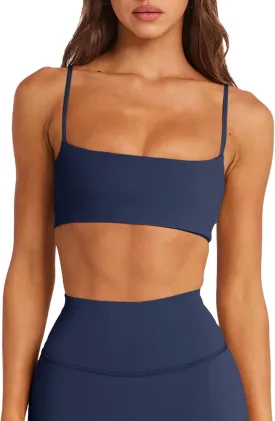 LASLULU Womens Adjustable Spaghetti Straps Sports Bra Square Neck Wireless Padded Workout Yoga Crop Tops