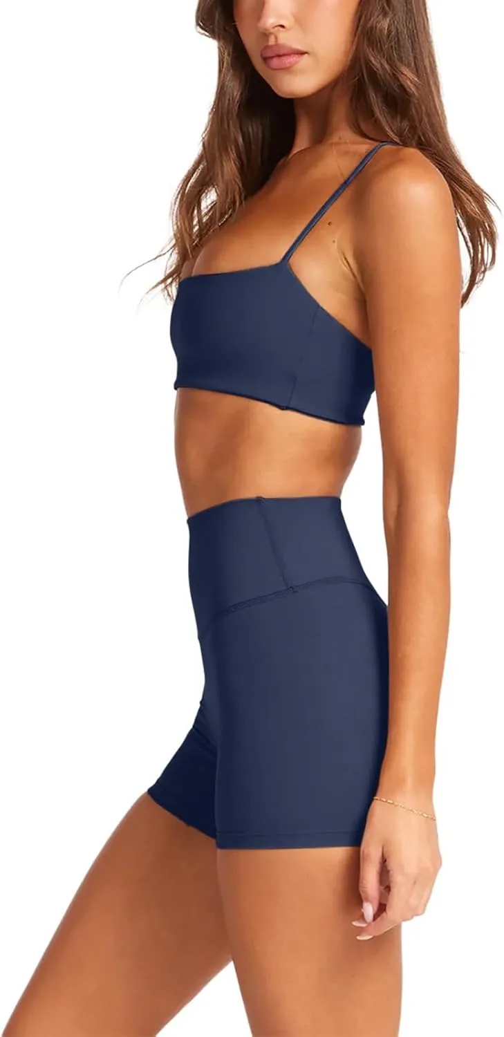 LASLULU Womens Adjustable Spaghetti Straps Sports Bra Square Neck Wireless Padded Workout Yoga Crop Tops