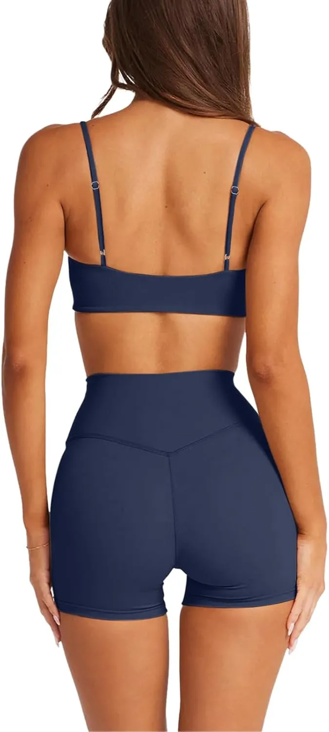 LASLULU Womens Adjustable Spaghetti Straps Sports Bra Square Neck Wireless Padded Workout Yoga Crop Tops