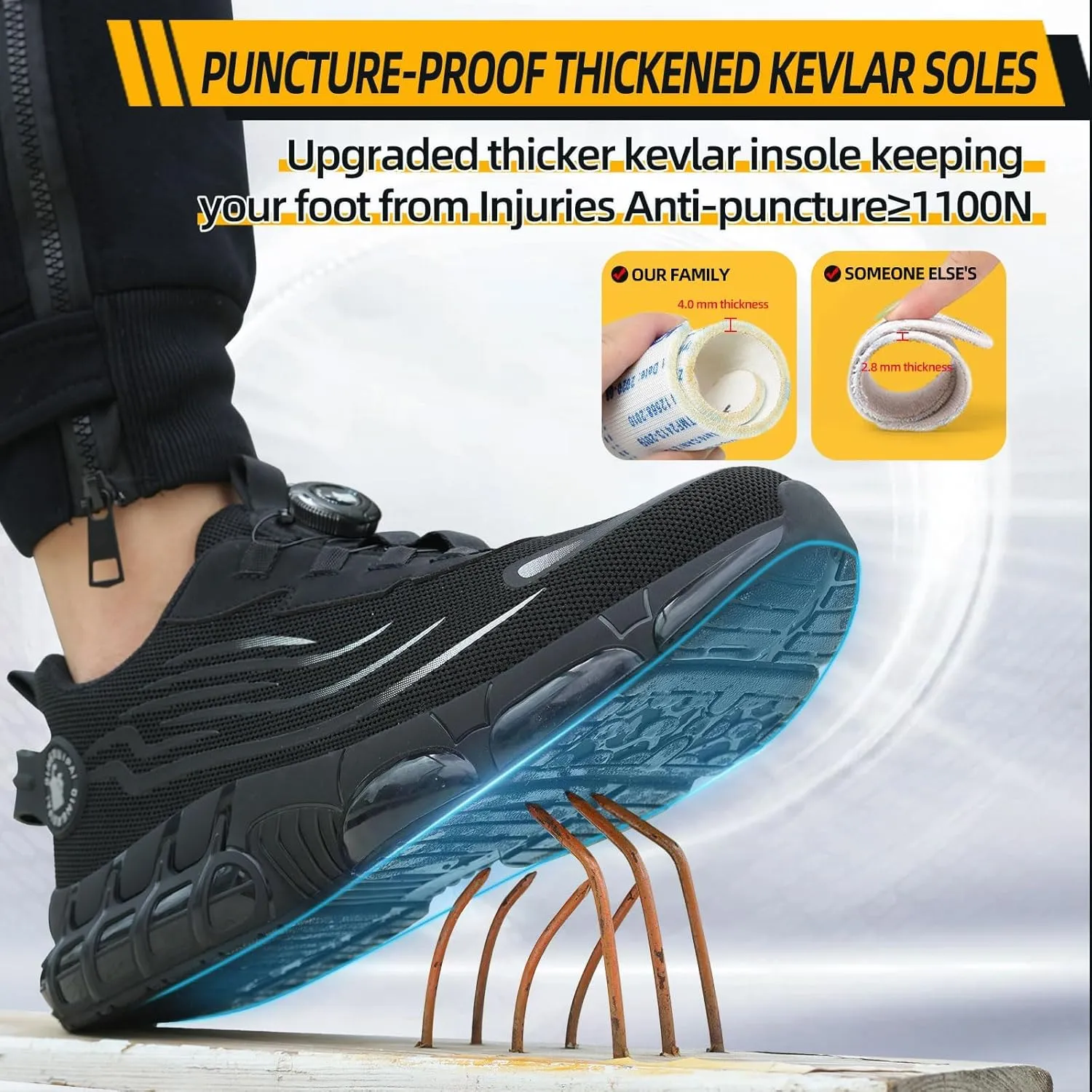 Noozier Safety Shoes Mens Steel Toe, Noozier Safety Shoes,Velva Secured Shoe Lightweight Comfortable Industrial & Construction Puncture Proof Work Sneakers
