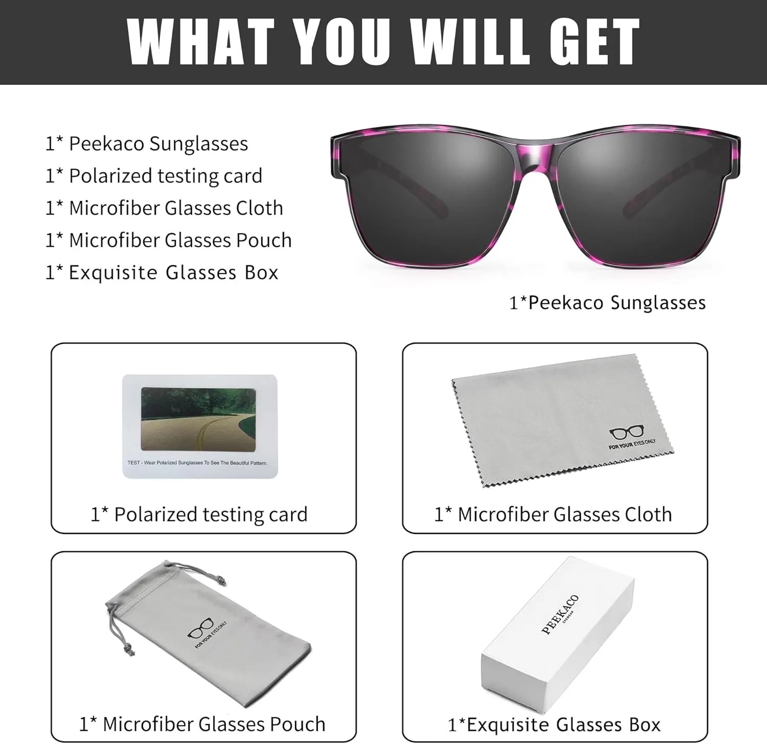 Polarized Sunglasses Fit Over Prescription Glasses for Men Women, Oversized Square Sunglasses, UV400 Protection