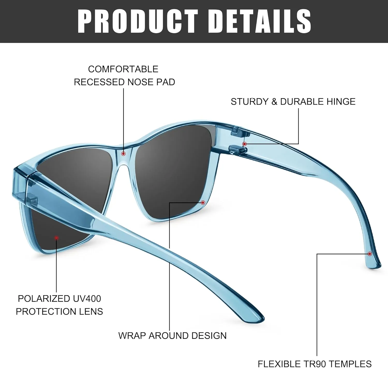 Polarized Sunglasses Fit Over Prescription Glasses for Men Women, Oversized Square Sunglasses, UV400 Protection