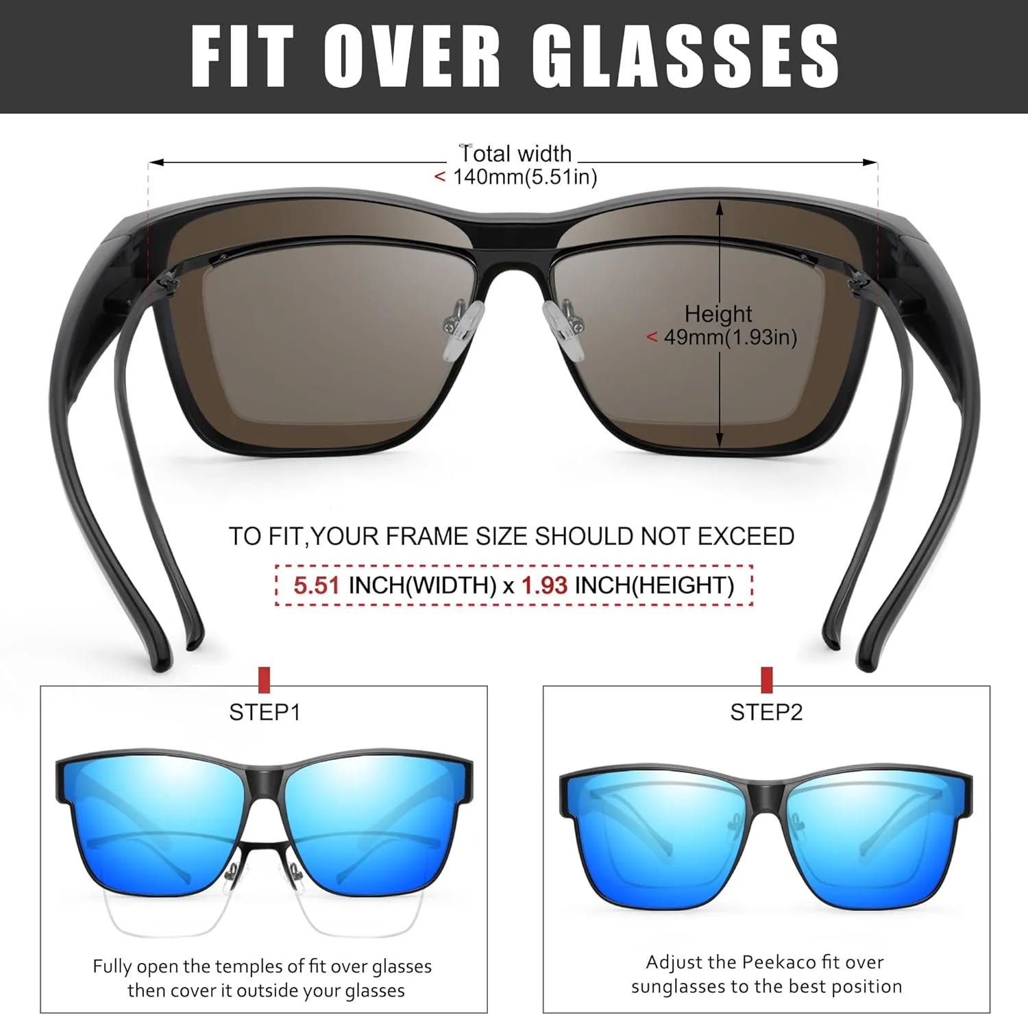Polarized Sunglasses Fit Over Prescription Glasses for Men Women, Oversized Square Sunglasses, UV400 Protection