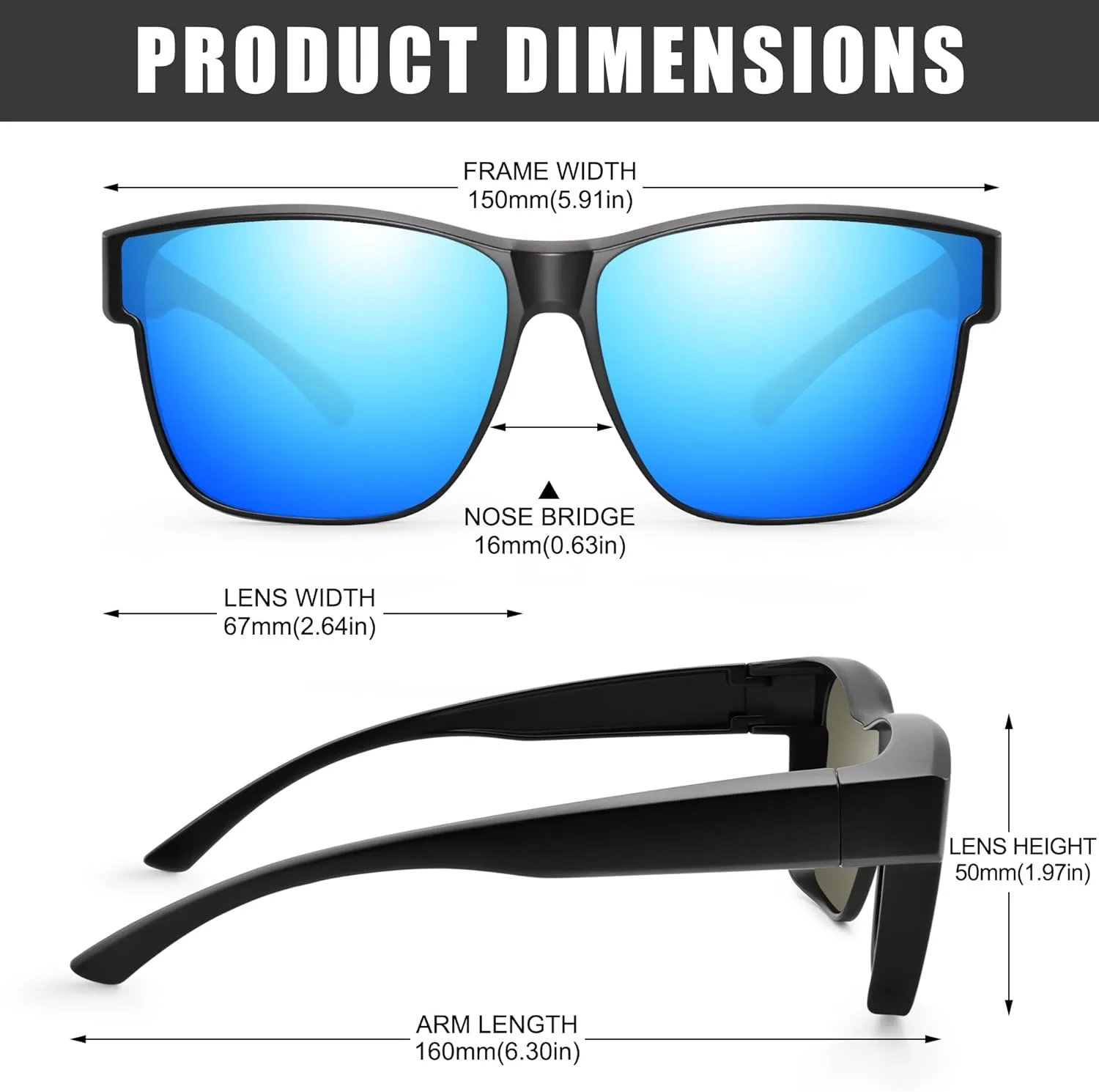Polarized Sunglasses Fit Over Prescription Glasses for Men Women, Oversized Square Sunglasses, UV400 Protection