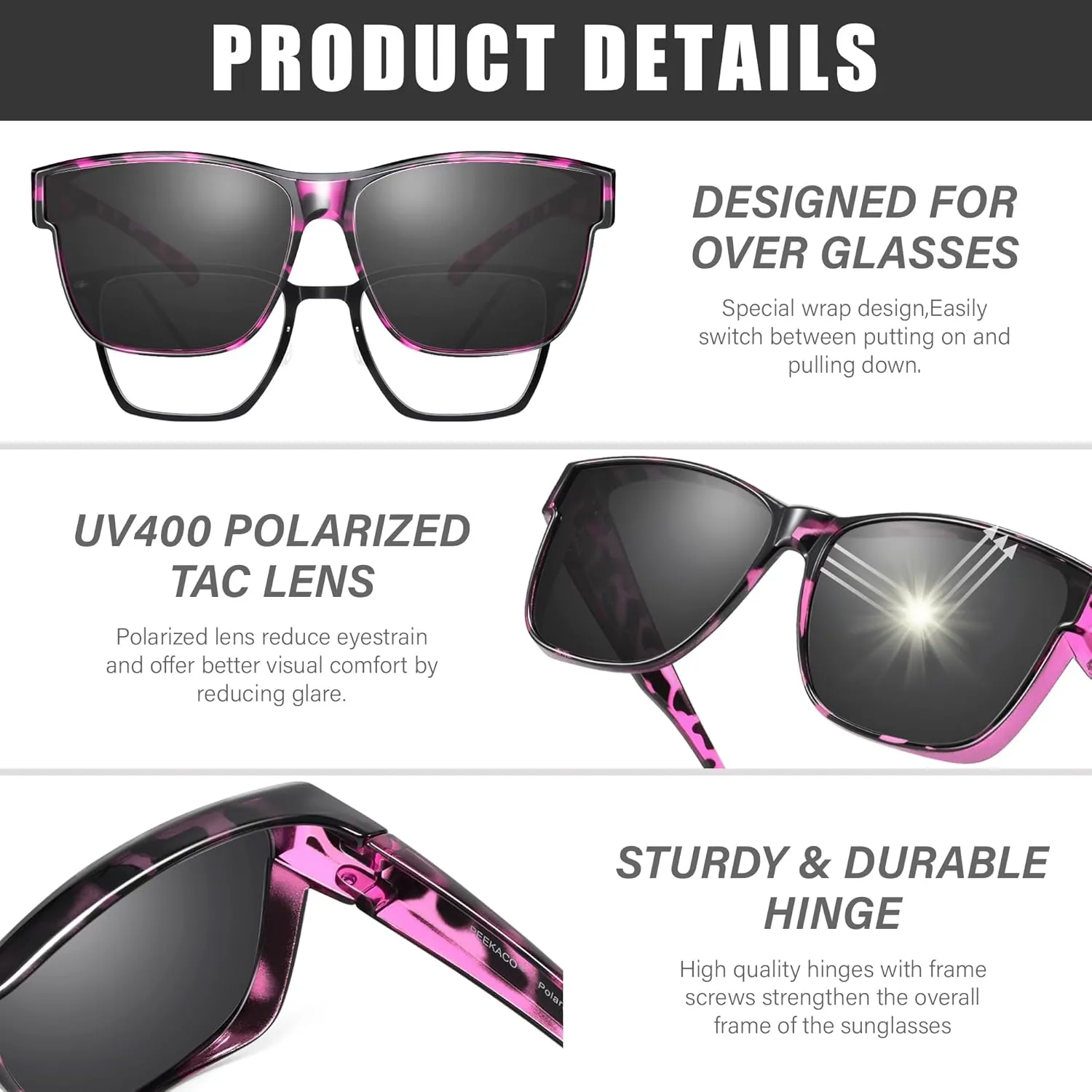 Polarized Sunglasses Fit Over Prescription Glasses for Men Women, Oversized Square Sunglasses, UV400 Protection