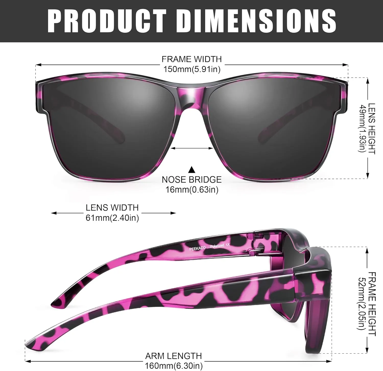 Polarized Sunglasses Fit Over Prescription Glasses for Men Women, Oversized Square Sunglasses, UV400 Protection