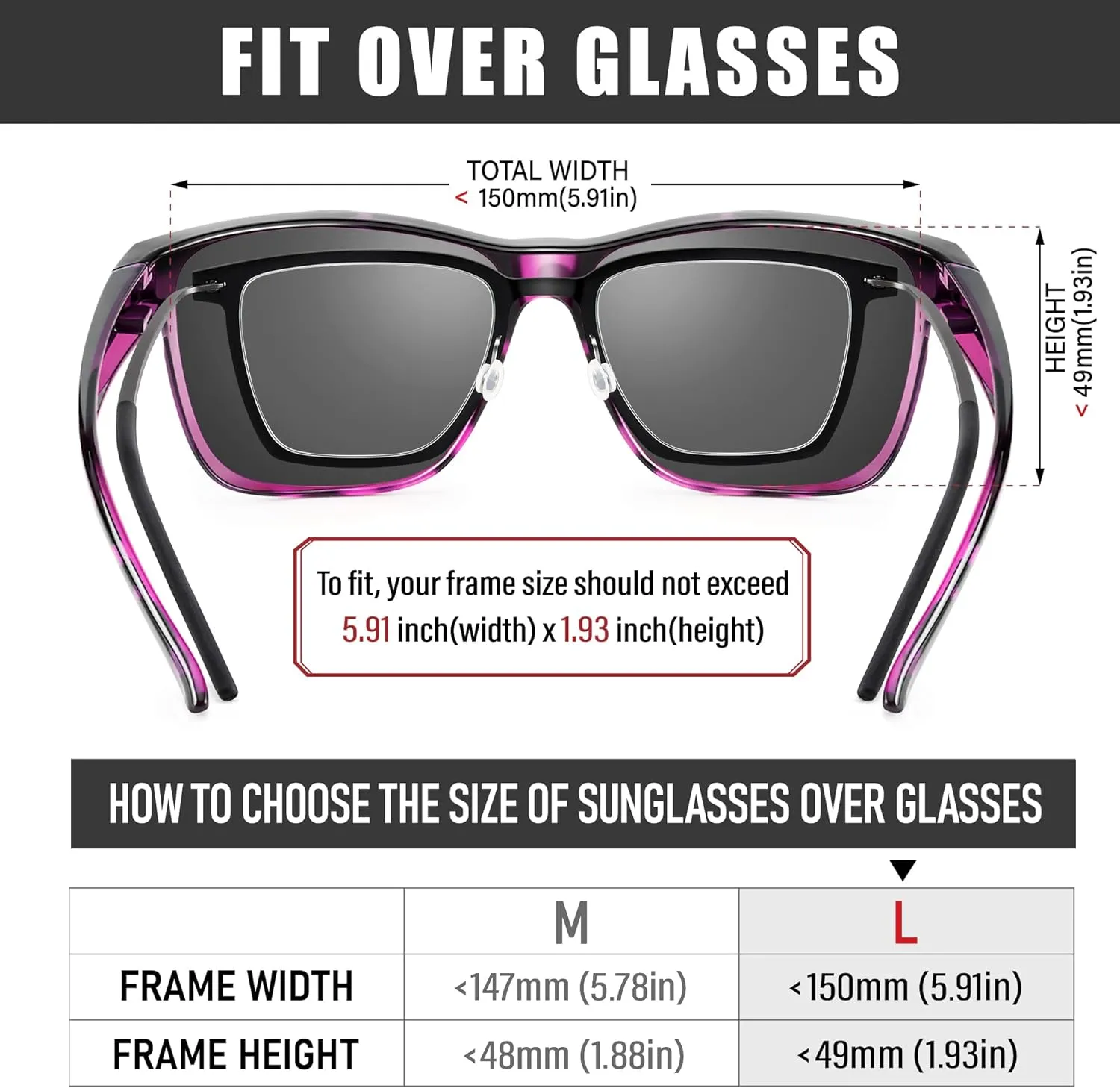 Polarized Sunglasses Fit Over Prescription Glasses for Men Women, Oversized Square Sunglasses, UV400 Protection