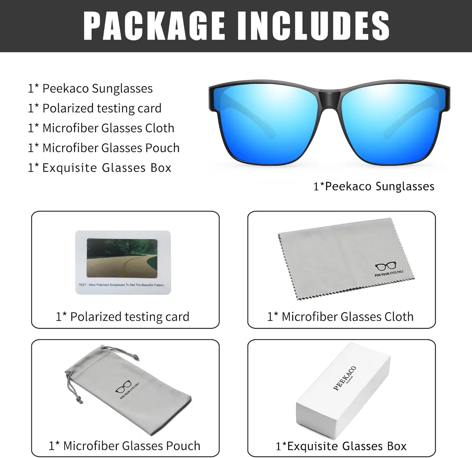 Polarized Sunglasses Fit Over Prescription Glasses for Men Women, Oversized Square Sunglasses, UV400 Protection