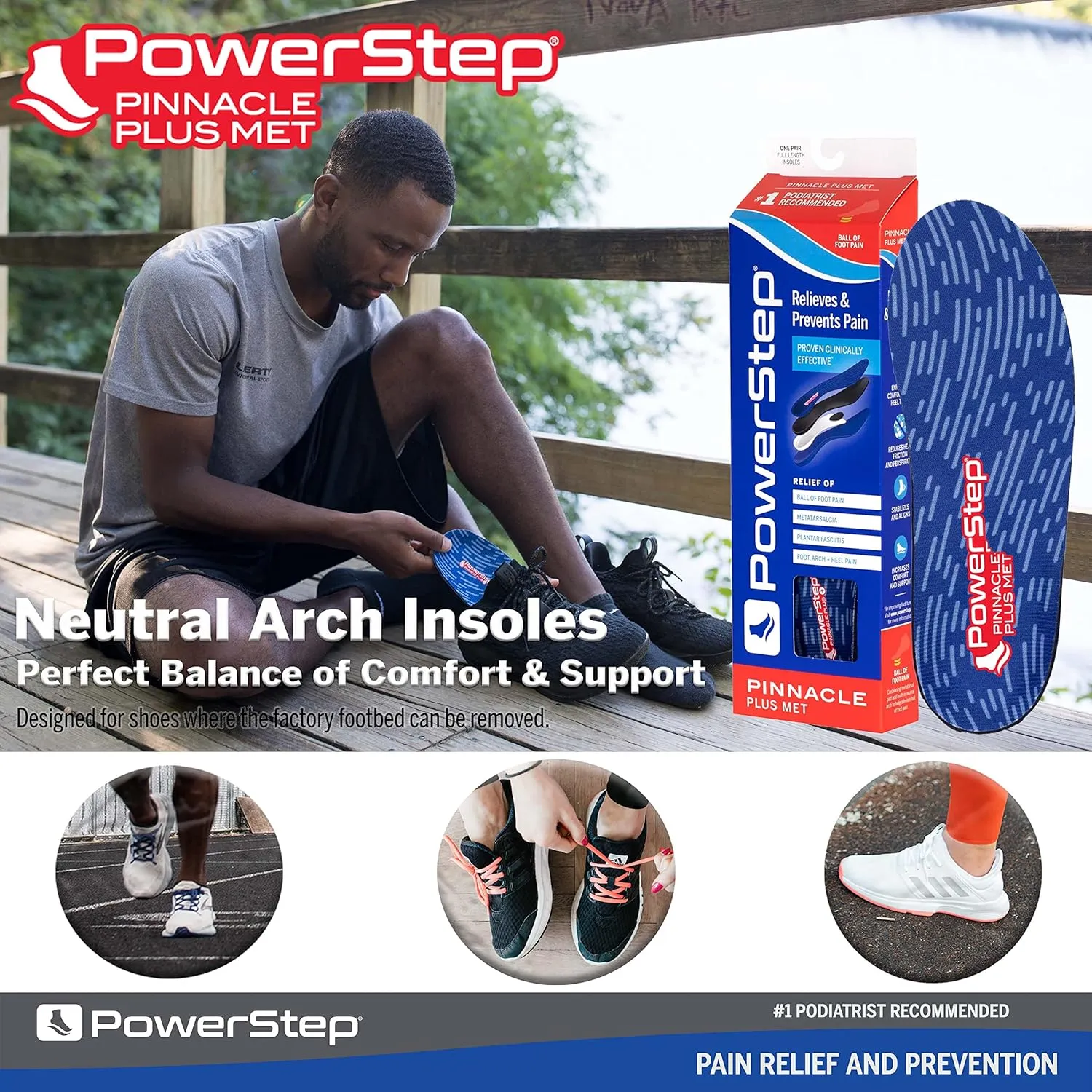 PowerStep Pinnacle Plus Ball of Foot Pain Relief Orthotics - Shoe Inserts for Metatarsalgia, Arch Support & Morton's Neuroma Pain Relief - Made in USA Insoles with Metatarsal Pad (M 9-9.5, F 11-11.5)