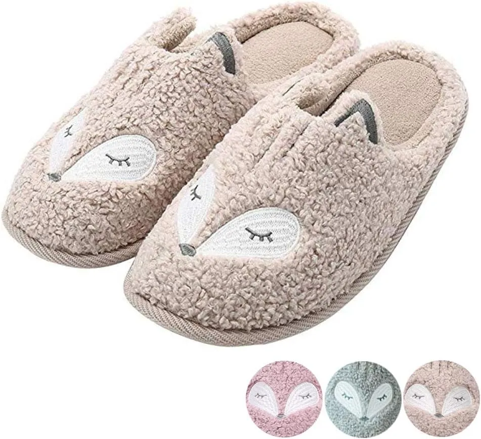 Tuiyata Cute Animal Slippers for Women Mens Winter Warm Memory Foam Cotton Home Slippers Soft Plush Fleece Slip on House Slippers for Girls Indoor Outdoor Shoes